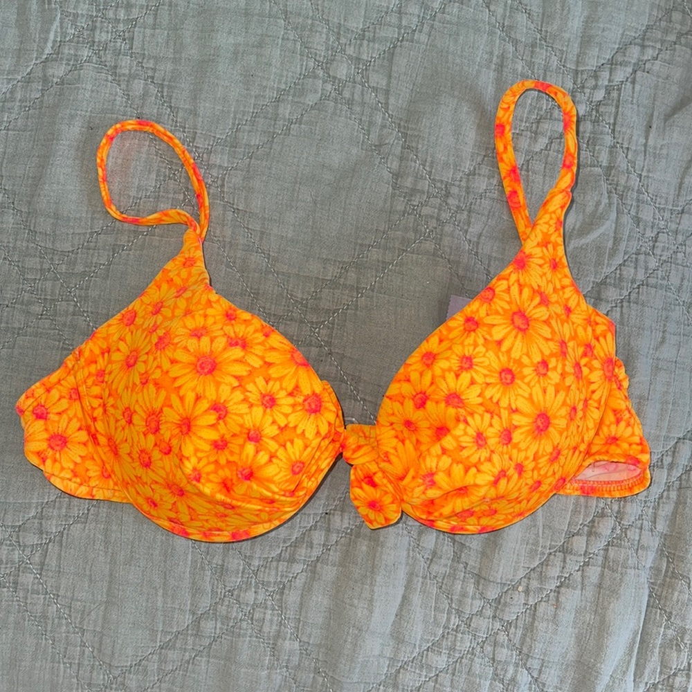 RARE 90S UNDERWIRE PADDED BIKINI TOP ORANGE DAISY SIZE 10 - medium
